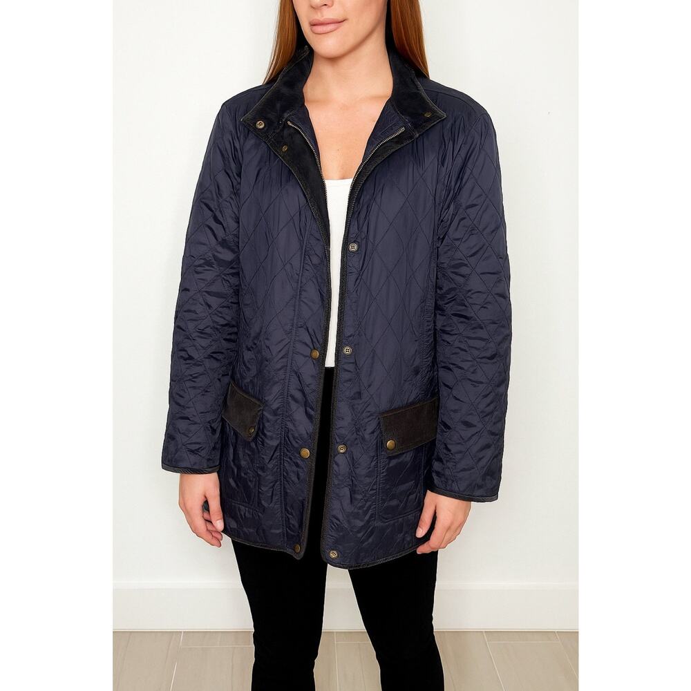 TALBOTS Navy Quilted Mid Length Barn Jacket Size3xl Equestrian Preppy